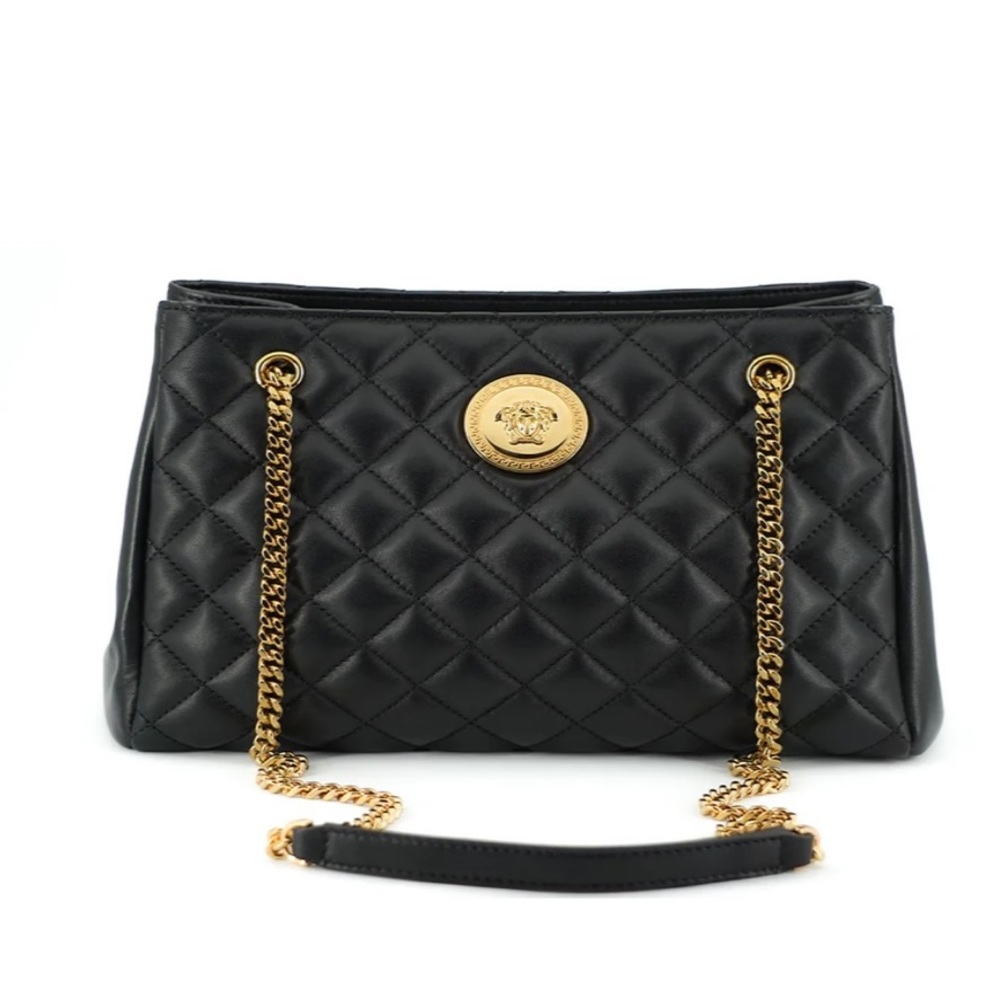 Versace Black Gold Medusa Nappa Tote Handbag New